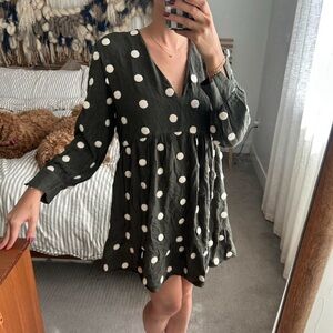 Zara Polka Dot Green Long Sleeve Dress